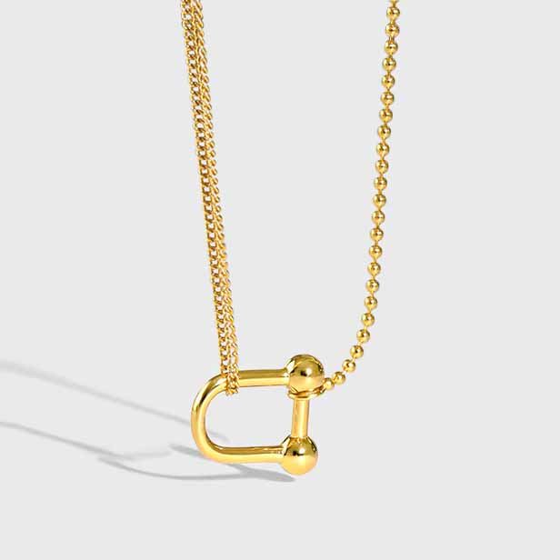 Lovcia U Shape 925 Sterling Silver Necklace Gold Tone 420mm-Necklaces-Yellow Gold-