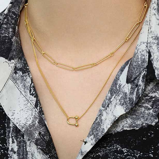 Lovcia U Shape 925 Sterling Silver Necklace Gold Tone 420mm-Necklaces-Yellow Gold-