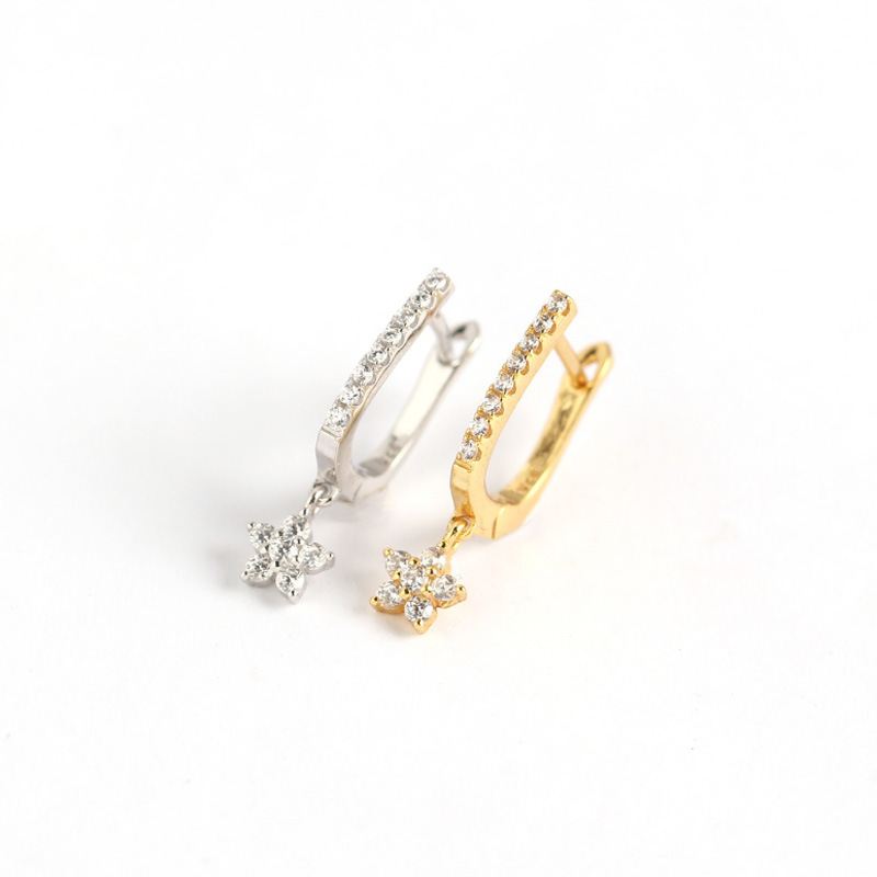 Lovcia U Shape CZ Flower Hoop Earrings 20mm Goldtone-Earrings-Yellow Gold-