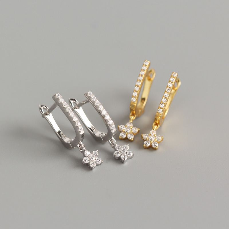 Lovcia U Shape CZ Flower Hoop Earrings 20mm Goldtone-Earrings-Yellow Gold-