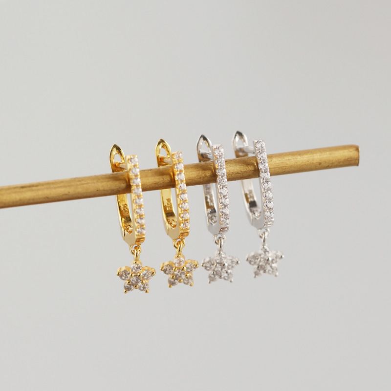 Lovcia U Shape CZ Flower Hoop Earrings 20mm Goldtone-Earrings-Yellow Gold-