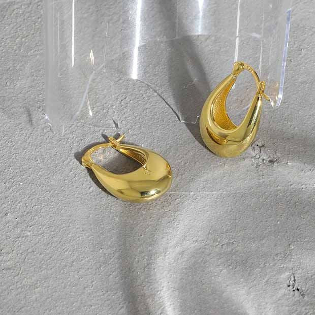 Lovcia U Shape Gold Tone Hoop Earrings 925 Sterling Silver-Earrings-Yellow Gold-