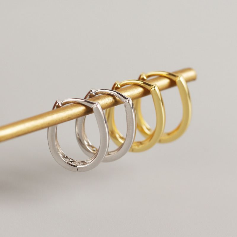 Lovcia U Shape Hoop Earrings 925 Sterling Silver Gold Plated-Earrings-Yellow Gold-