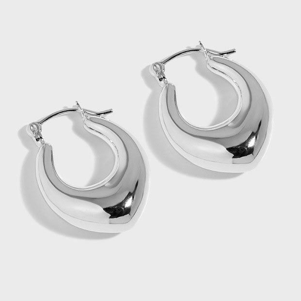Lovcia U-Shaped 925 Sterling Silver Hoop Earrings for Women with 18K Gold or Rhodium Plating-Earrings-Rhodium-Rhodium