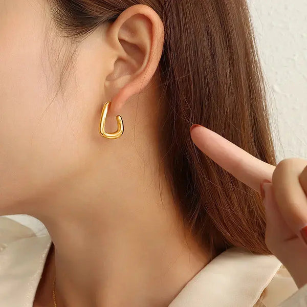 Lovcia U-Shaped Titanium Steel Earrings with Advanced Niche Design-Earrings-Golden Pair-Golden Pair