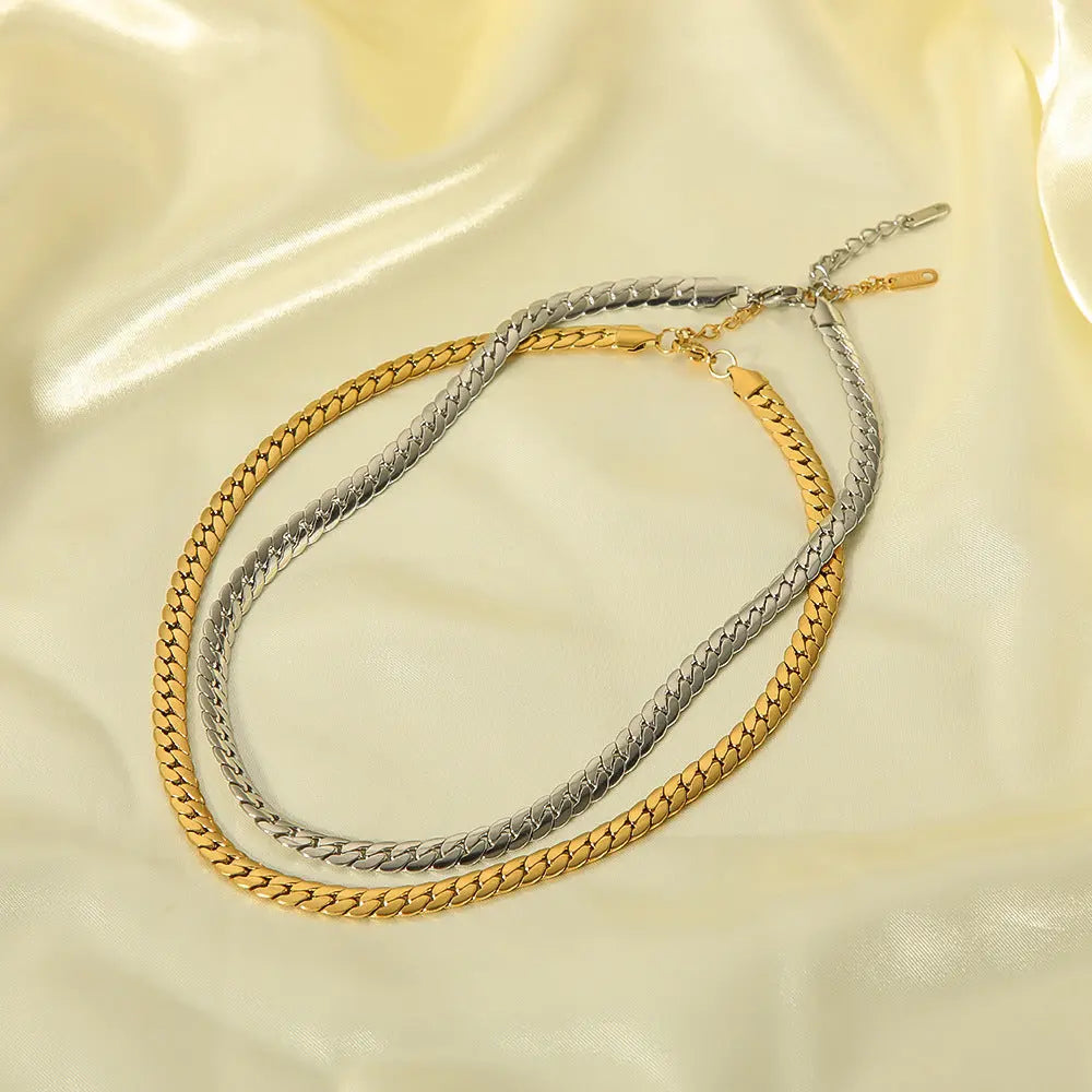 Lovcia Unisex Titanium Steel Chain Necklace - 18K Gold and Silver Plated Stylish Chain Necklace for Men and Women-Necklaces-HF X2171 S-18K-HF X2171 S
