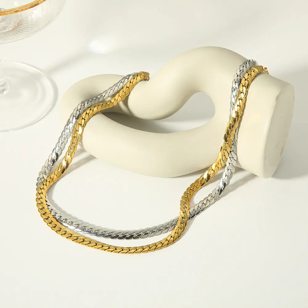 Lovcia Unisex Titanium Steel Chain Necklace - 18K Gold and Silver Plated Stylish Chain Necklace for Men and Women-Necklaces-HF X2171 S-18K-HF X2171 S
