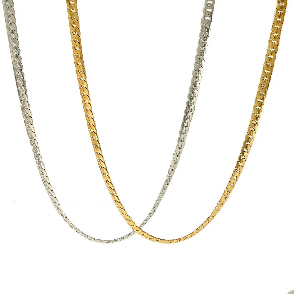 Lovcia Unisex Titanium Steel Chain Necklace - 18K Gold and Silver Plated Stylish Chain Necklace for Men and Women-Necklaces-HF X2171 S-18K-HF X2171 S