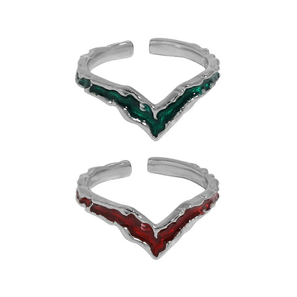 Lovcia V Shape Epoxy Sterling Silver Adjustable Ring Green-Rings-Silver & Green CZ-Silver & Green CZ
