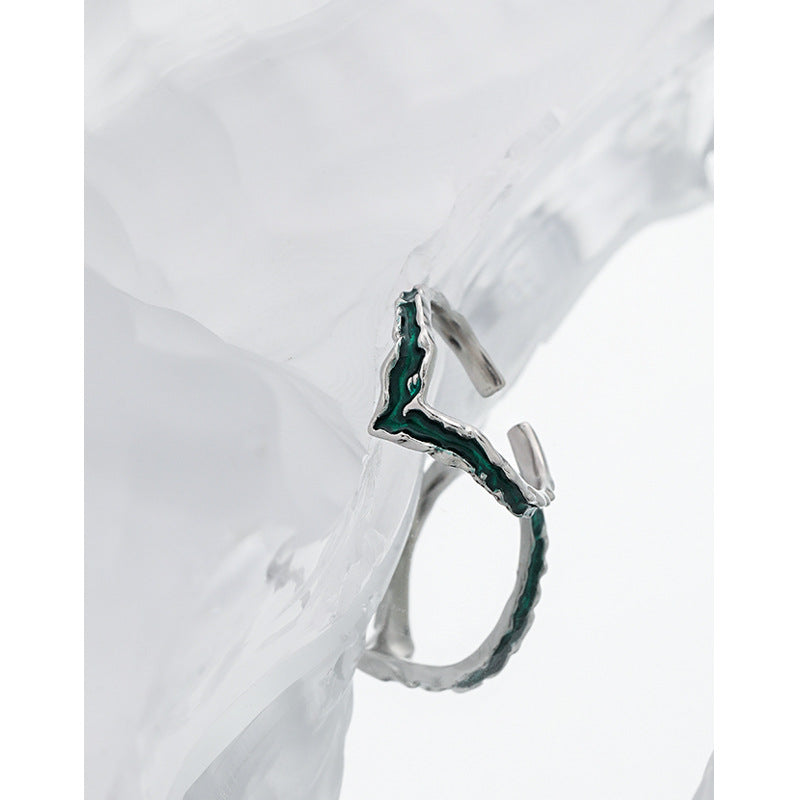 Lovcia V Shape Epoxy Sterling Silver Adjustable Ring Green-Rings-Silver & Green CZ-Silver & Green CZ