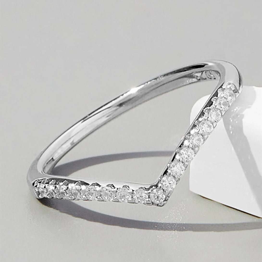 Lovcia V Shape Inlaid Zircon 925 Sterling Silver Ring-Rings-Silver-5-Silver