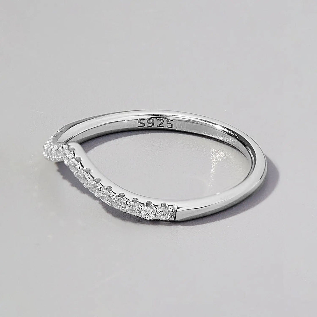 Lovcia V Shape Inlaid Zircon 925 Sterling Silver Ring-Rings-Silver-5-Silver