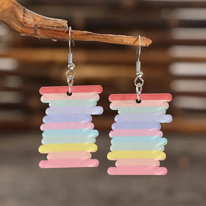 Lovcia Vibrant Acrylic Rainbow Drop Earrings for Women-Earrings-Multicolor-One Size-Multicolor