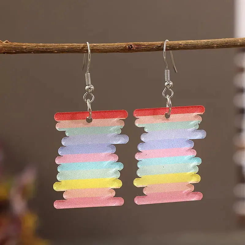 Lovcia Vibrant Acrylic Rainbow Drop Earrings for Women-Earrings-Multicolor-One Size-Multicolor