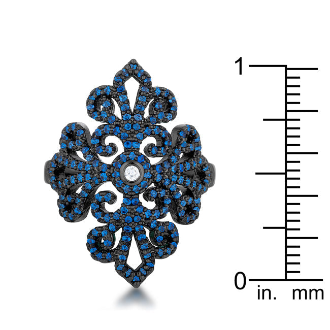 Lovcia Victorian Filigree Sapphire CZ Hematite Cocktail Ring - 1.23ct-Rings-5-5