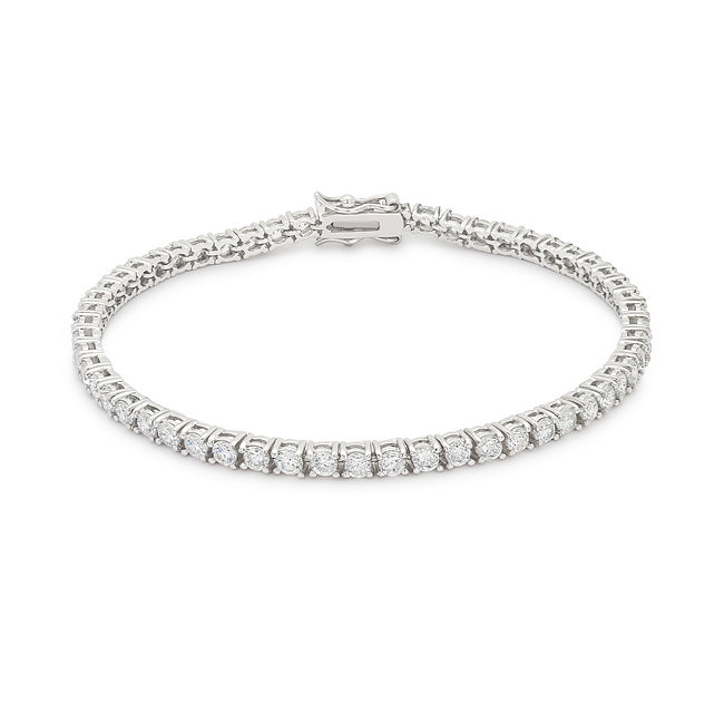 Lovcia Victorian-Inspired Rhodium-Plated Cubic Zirconia Tennis Bracelet-Bracelets-