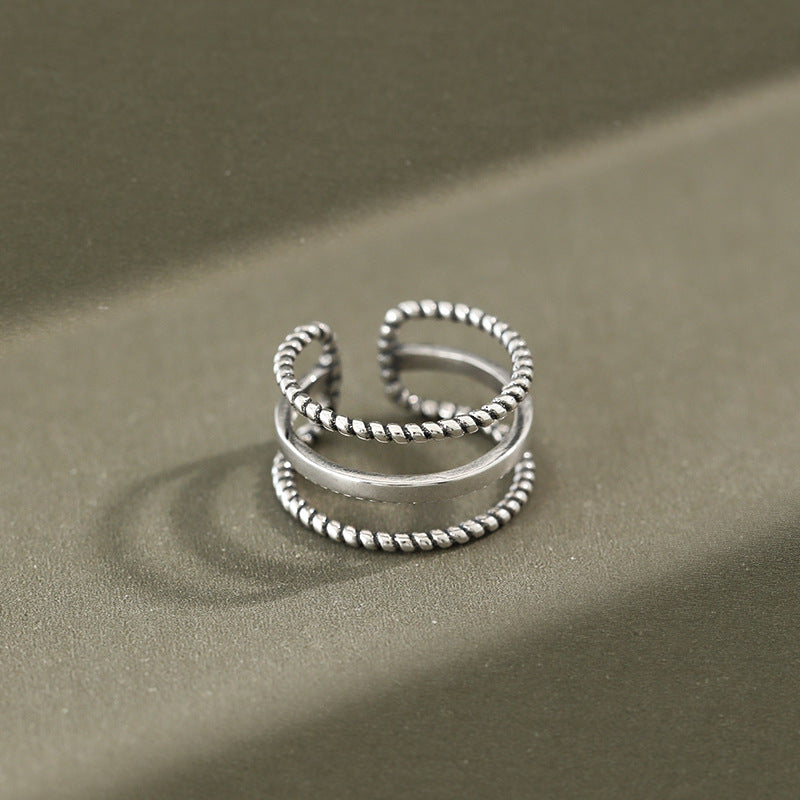 Lovcia Vintage Adjustable Triple Layer Ring Sterling Silver-Rings-Vintage-Vintage