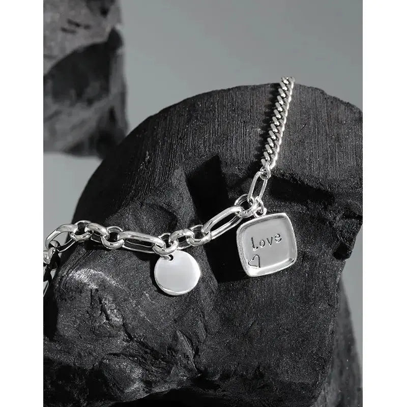 Lovcia Vintage Asymmetry Curb Figaro Chain Love Drop 925 Sterling Silver Bracelet-Bracelets-Vintage-Vintage