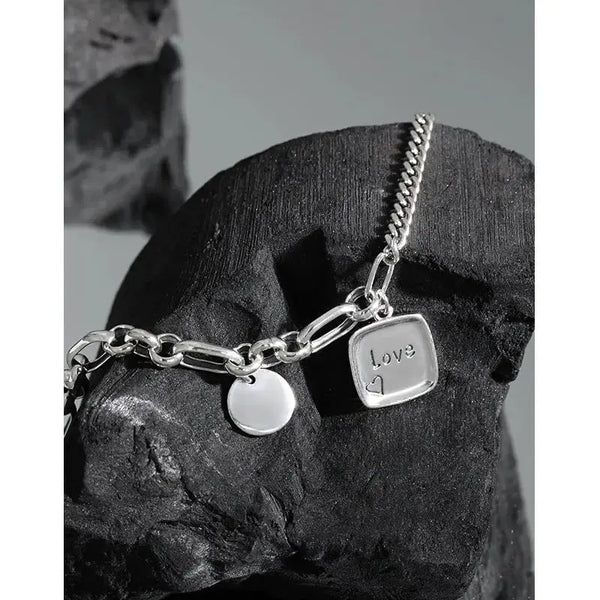 Lovcia Vintage Asymmetry Curb Figaro Chain Love Drop 925 Sterling Silver Bracelet-Bracelets-Vintage-Vintage