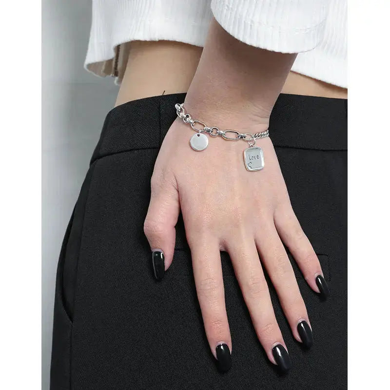 Lovcia Vintage Asymmetry Curb Figaro Chain Love Drop 925 Sterling Silver Bracelet-Bracelets-Vintage-Vintage