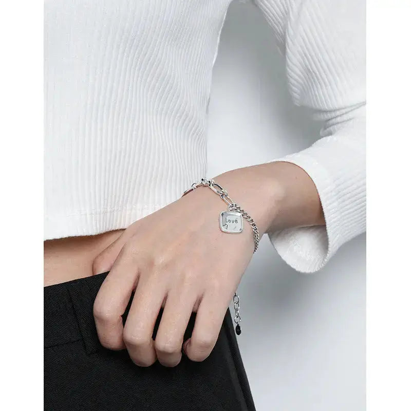 Lovcia Vintage Asymmetry Curb Figaro Chain Love Drop 925 Sterling Silver Bracelet-Bracelets-Vintage-Vintage