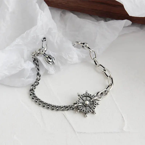 Lovcia Vintage Asymmetry Rudder 925 Sterling Silver Bracelet-Bracelets-Vintage-Vintage