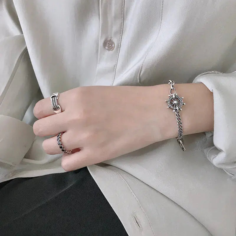 Lovcia Vintage Asymmetry Rudder 925 Sterling Silver Bracelet-Bracelets-Vintage-Vintage