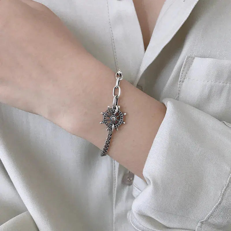 Lovcia Vintage Asymmetry Rudder 925 Sterling Silver Bracelet-Bracelets-Vintage-Vintage