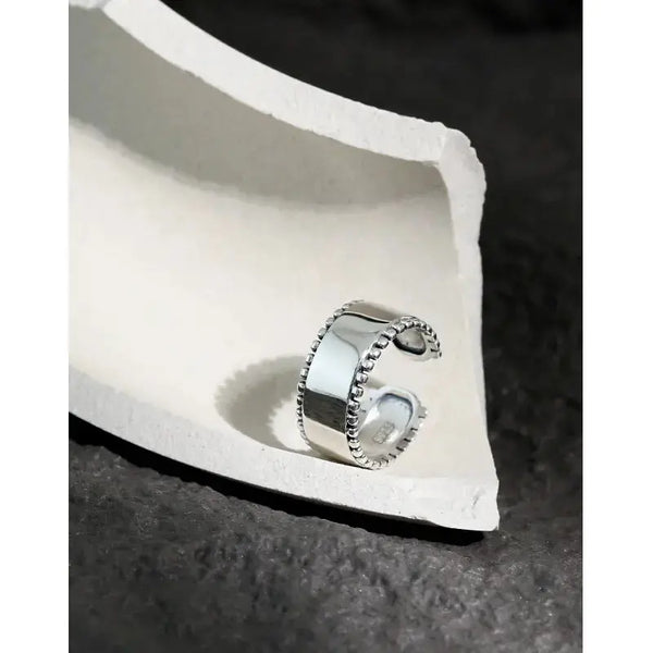 Lovcia Vintage Beads Border Wide 925 Sterling Silver Adjustable Ring-Rings-Vintage-Vintage