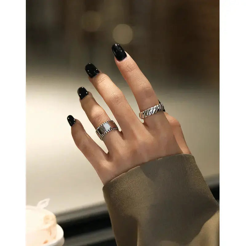Lovcia Vintage Beads Border Wide 925 Sterling Silver Adjustable Ring-Rings-Vintage-Vintage