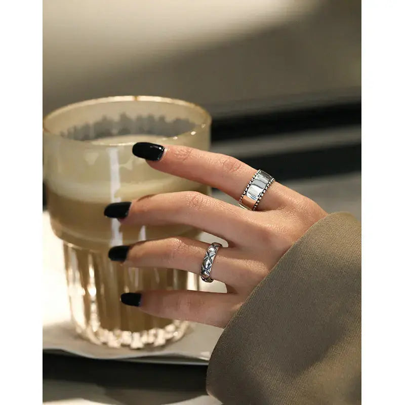 Lovcia Vintage Beads Border Wide 925 Sterling Silver Adjustable Ring-Rings-Vintage-Vintage