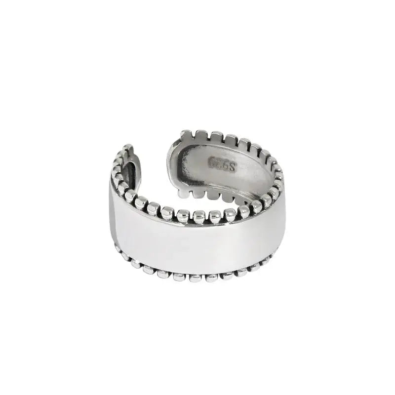 Lovcia Vintage Beads Border Wide 925 Sterling Silver Adjustable Ring-Rings-Vintage-Vintage