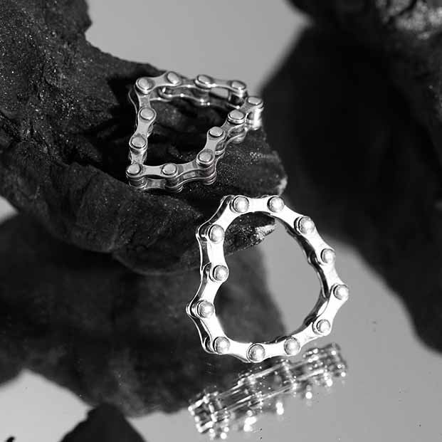 Lovcia Vintage Bicycle Chain Ring 925 Sterling Silver-Rings-Us 9-Us 9