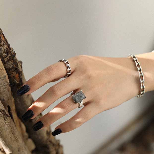 Lovcia Vintage Bicycle Chain Ring 925 Sterling Silver-Rings-Us 9-Us 9