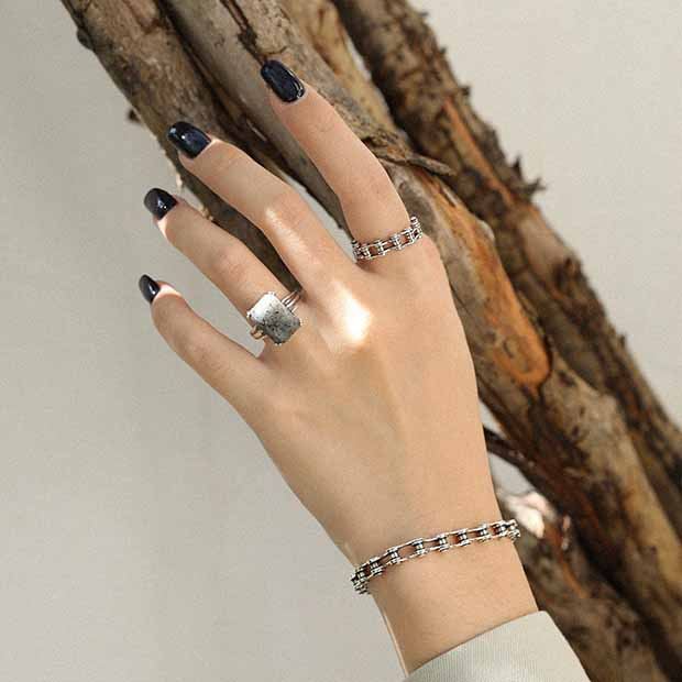 Lovcia Vintage Bicycle Chain Ring 925 Sterling Silver-Rings-Us 9-Us 9