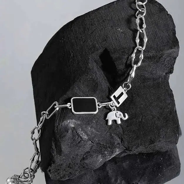 Lovcia Vintage Black Rectangle Elephant Lock 925 Sterling Silver Bracelet-Bracelets-