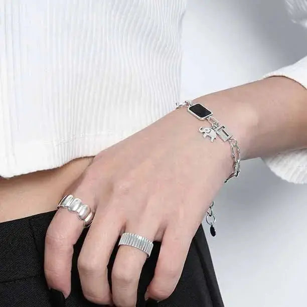 Lovcia Vintage Black Rectangle Elephant Lock 925 Sterling Silver Bracelet-Bracelets-