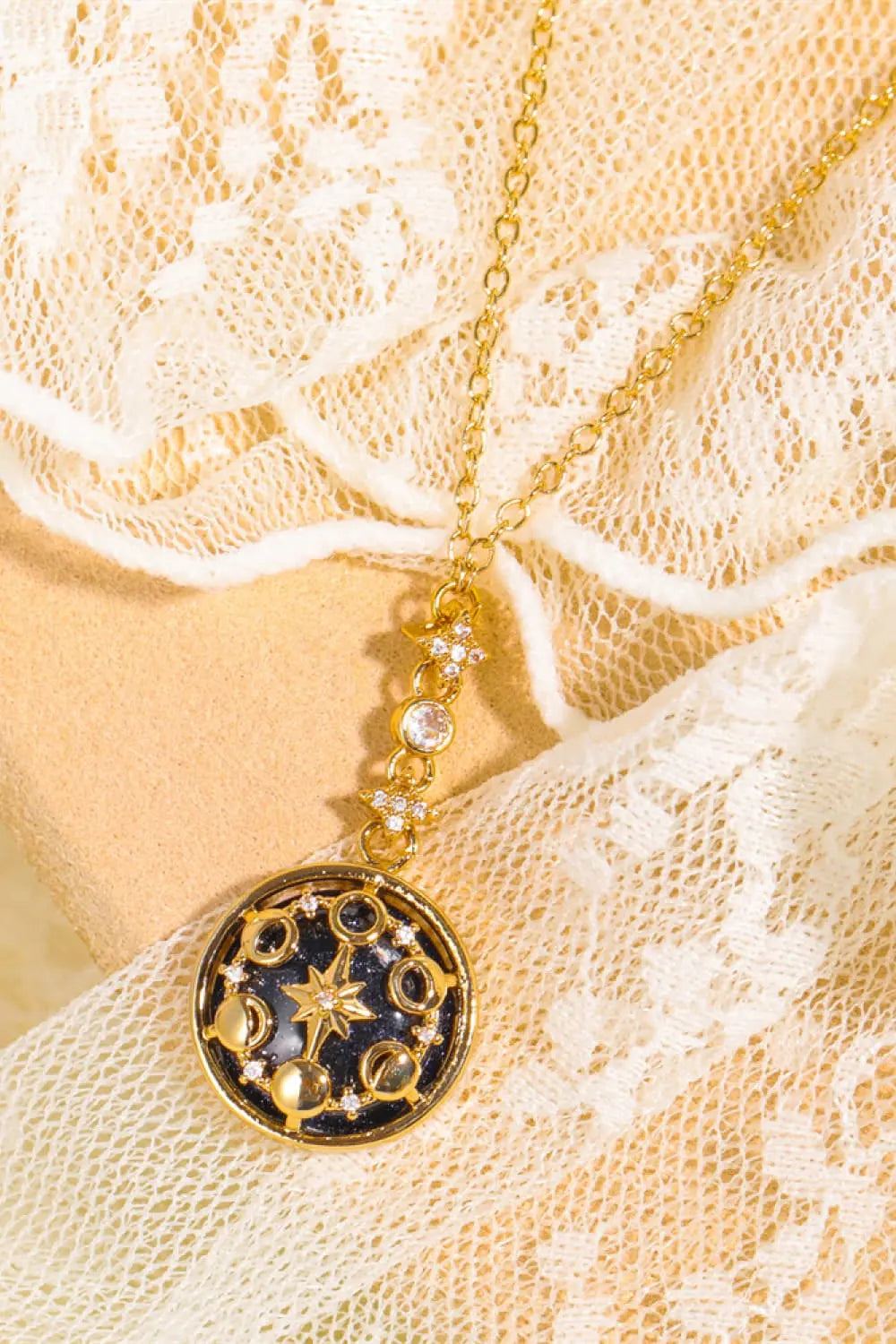 Lovcia Vintage Blue Sandstone Pendant Copper Necklace-Necklaces-Gold-One Size-Gold