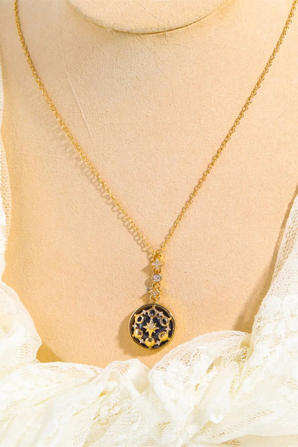 Lovcia Vintage Blue Sandstone Pendant Copper Necklace-Necklaces-Gold-One Size-Gold