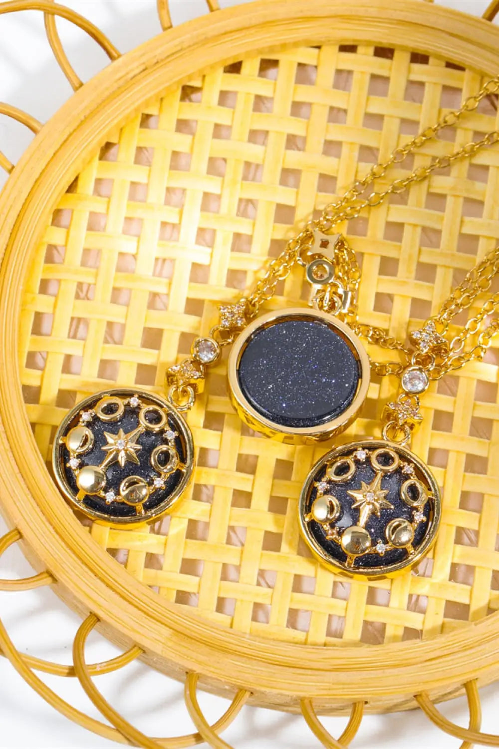 Lovcia Vintage Blue Sandstone Pendant Copper Necklace-Necklaces-Gold-One Size-Gold