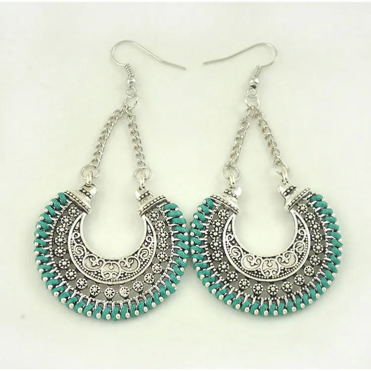 Lovcia Vintage Boho Crescent Moon Flower Basket Earrings-Earrings-Green-Green