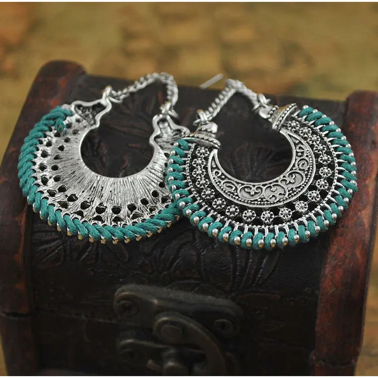 Lovcia Vintage Boho Crescent Moon Flower Basket Earrings-Earrings-Red-Red