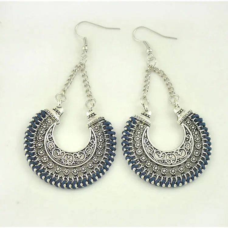 Lovcia Vintage Boho Crescent Moon Flower Basket Earrings-Earrings-Red-Red