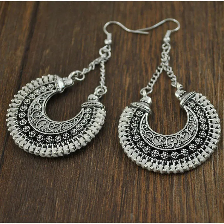 Lovcia Vintage Boho Crescent Moon Flower Basket Earrings-Earrings-White-White