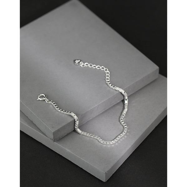 Lovcia Vintage Box Chain 925 Sterling Silver Bracelet 155mm-Bracelets-Rhodium-