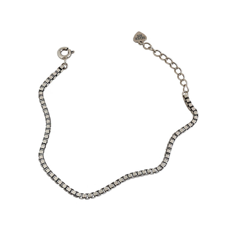 Lovcia Vintage Box Chain 925 Sterling Silver Bracelet 155mm-Bracelets-Rhodium-Rhodium