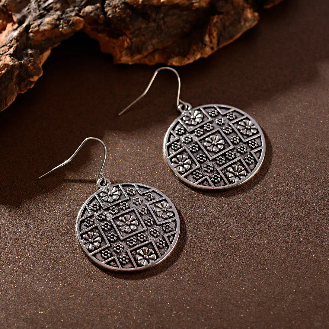 Lovcia Vintage Bronze Alloy Earrings with National Style Design-Earrings-Ancient silver-Ancient silver