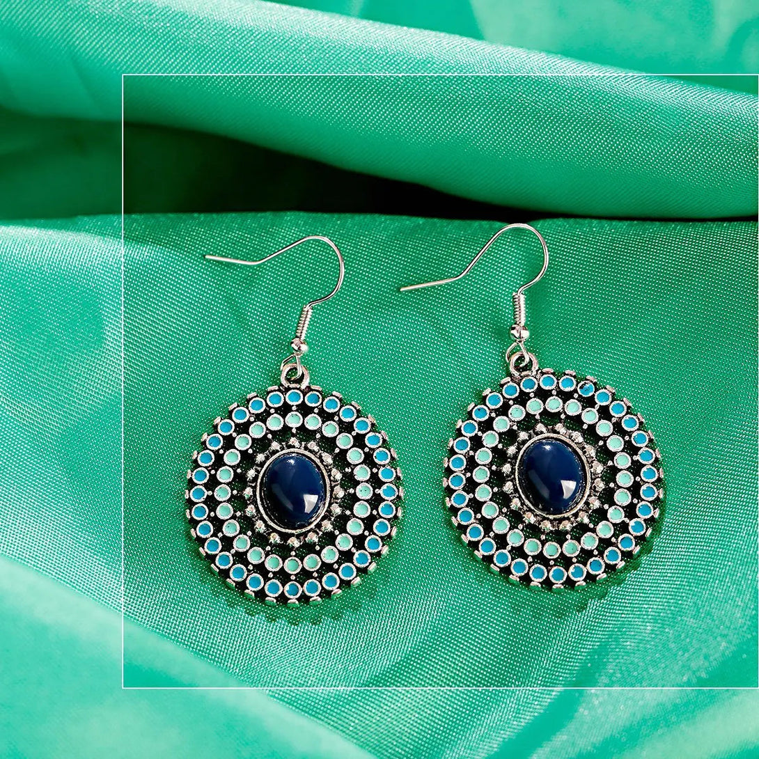 Lovcia Vintage Bronze Alloy Earrings with National Style Design-Earrings-Blue round dot-Blue round dot