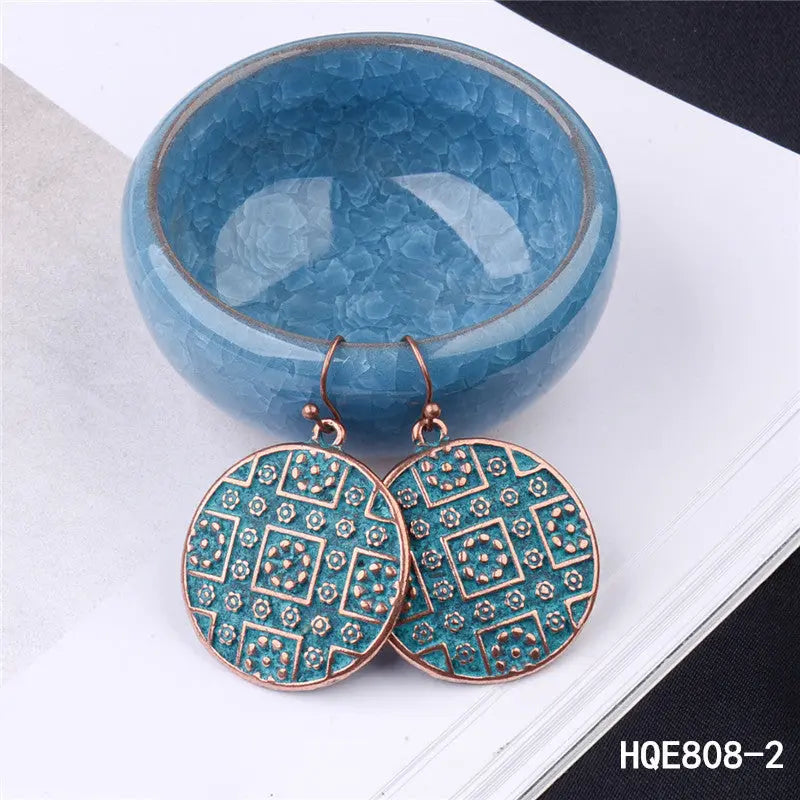 Lovcia Vintage Bronze Alloy Earrings with National Style Design-Earrings-Bronze-Bronze