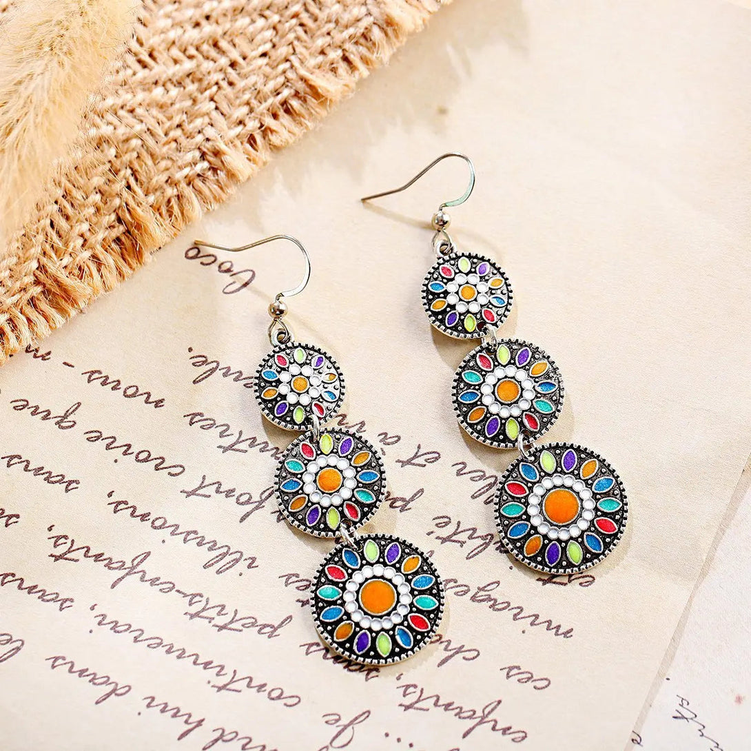Lovcia Vintage Bronze Alloy Earrings with National Style Design-Earrings-Orange 3layer round-Orange 3layer round